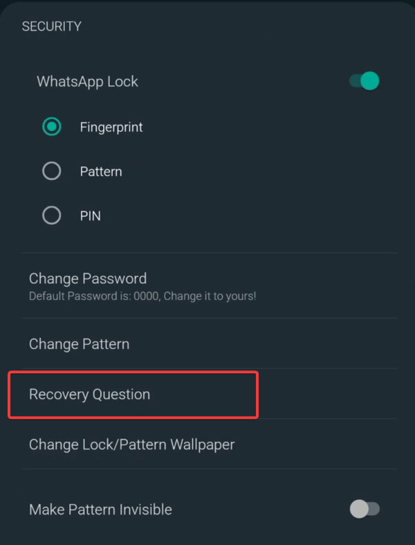 gb whatsapp pasword reseting recovery question